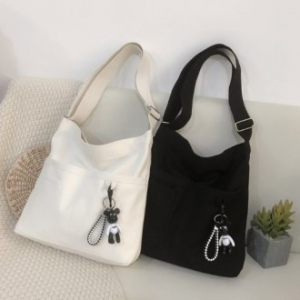 편안한 키링 곰돌이 에코백 캔버스 가방 데일리 학교 학원 행사