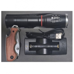 CREE 줌인 C.O.B 충전후레쉬+우드나이프 세트