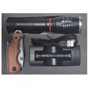 CREE 줌인 C.O.B 충전후레쉬+우드나이프 세트