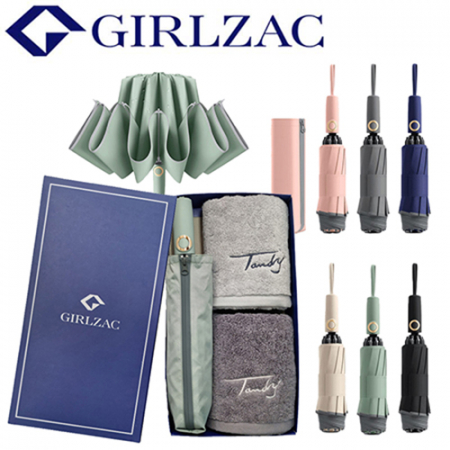 걸작 거꾸로 파우치 10살대 야광안전 3단완전자동우산+탠디 40수코마사 프리미엄캘리 200g 호텔 세면타월 2매 세트 #2