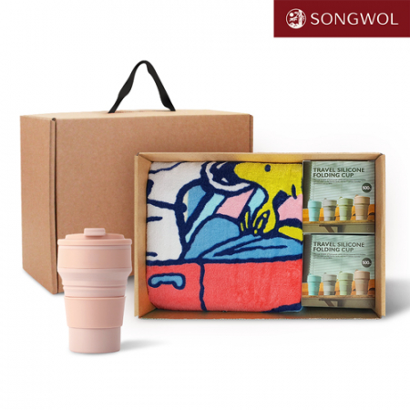 [송월타올] 리빙 기프트세트 29 송월 스누피76 비치타올 1P + 실리콘텀블러500ml 2P #2