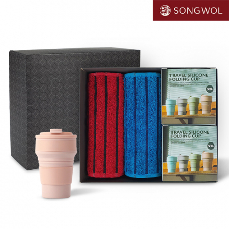 송월타올 리빙 기프트세트 26 송월 샤보렌멀티스포츠타올 2P + 실리콘텀블러500ml 2P #2