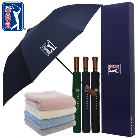 PGA 2단자동 빈티지우드+200g 코마사 면사타올 세트 #2