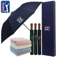 PGA 2단자동 빈티지우드+200g 코마사 면사타올 세트