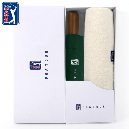 PGA 3단완전자동 빈티지우드+200g 코마사 면사타올 세트 #2