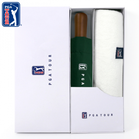 PGA 3단완전자동 빈티지우드+180g 모달 면사타올 세트 #2