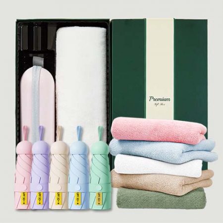 초경량 동글손잡이 캡슐5단 암막양우산+보송보송데일리 순면타올135g 우산타올 선물세트 #2