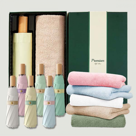 라이트핏 도토리파스텔 3단수동 암막양우산+보송보송데일리 순면타올135g 우산타올 선물세트 #2