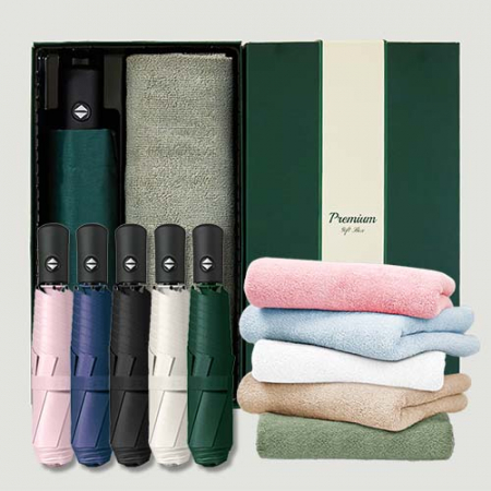 라이트핏 블랙그립 원터치 3단자동 암막양우산+보송보송 데일리 순면타올135g 우산타올 선물세트 #2