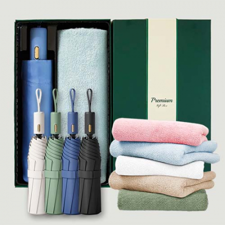 라이트핏 로얄버튼 3단자동 암막양우산+보송보송데일리 타올 135g 우산타올 선물세트 #2