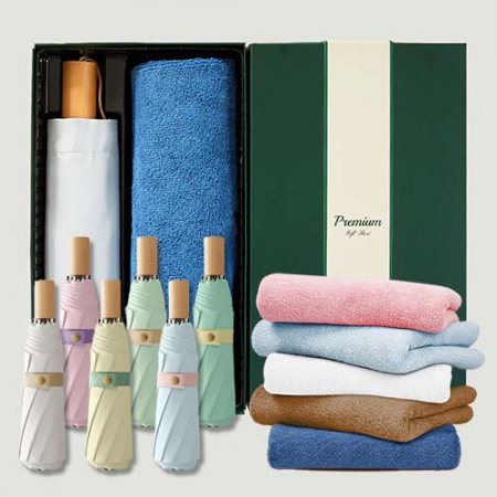 라이트핏 도토리파스텔 3단수동 암막양우산+보송보송데일리 순면타올155g 우산선물세트 #2