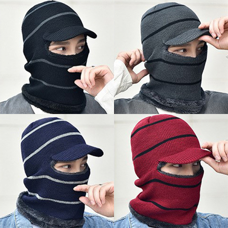 겨울용 줄무늬 복면 니트 챙모자 #2