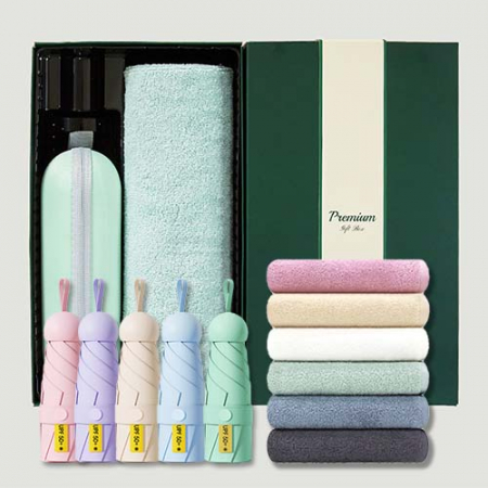 초경량 동글손잡이 캡슐5단 암막양우산+송월타올라이트무지130g 우산타올 선물세트 #2