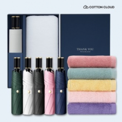 코튼클라우드 호텔수건 40수 200g 1P + UV차단 수동 심플온 암막 3단 양우산 세트