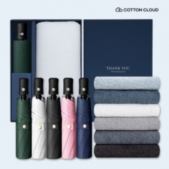 코튼클라우드 호텔수건 170g 1P + UV차단 완전자동 심플온 암막 3단 양우산 세트