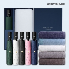 코튼클라우드 호텔수건 40수 170g 1P + UV차단 완전자동 심플온 암막 3단 양우산 세트