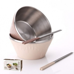 스텐 그릇 면기 젓가락 세트