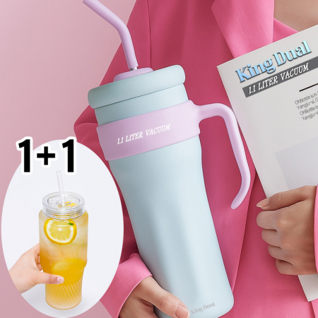 일점일 킹듀얼 하트 빨대텀블러 음용구2구 1.1리터 304 진공텀블러 #2