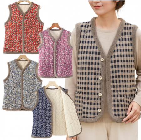 꽃무늬 털 조끼 할머니조끼 겨울조끼 융털안감 방한 사무실 작업 #2