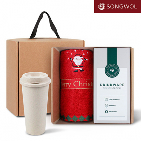 송월타올 리빙 기프트세트 20 메리크리스마스 타올 140g 1P 커피가루텀블러 630ml 1P 기프트 세트 #2