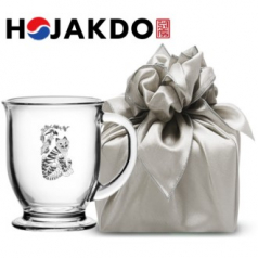 한국전통 에디션 호작도 드로잉 글라스 머그컵 440ml 보자기 선물포장 기념품
