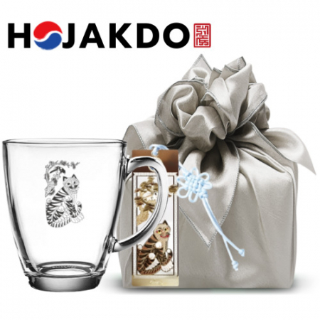한국전통 에디션 호작도 드로잉 글라스 머그컵 385ml 책갈피 북마크 보자기 선물포장 기념품 #3