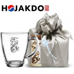 한국전통 에디션 호작도 드로잉 글라스 머그컵 385ml 책갈피 북마크 보자기 선물포장 기념품