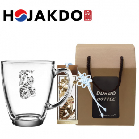 한국전통 에디션 호작도 드로잉 글라스 머그컵 385ml 책갈피 북마크 기념품 #3