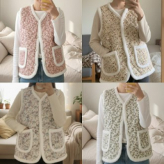 꽃무늬 융털 할머니 조끼 김장조끼 방한 누빔 겨울