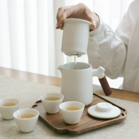 머그컵 휴대용 티팟세트 도자기 티포트 다관1 찻잔4 휴대용파우치 #5