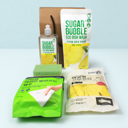 크린랩 여러번 빨아쓰는 행주+슈가버블 주방세제 용기+리필 5종 #2