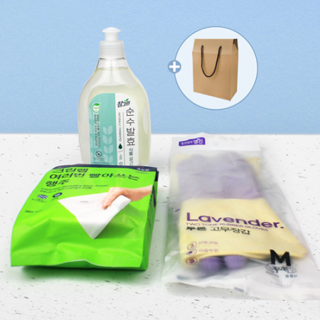 크린랩 여러번 빨아쓰는 행주 10매입+참그린 주방세제 500g+투톤고무장갑 #2