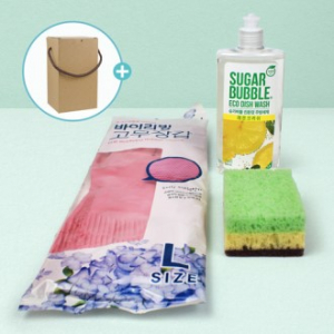 슈가버블 주방세제 280ml+바이리빙 고무장갑+양면 떡수세미