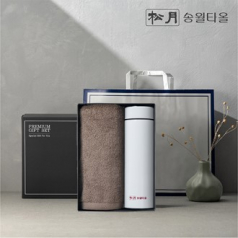 송월 프리미엄 선물 세트 송월 뉴 컬러 무지40 1P + 스마트온도텀블러 500ml