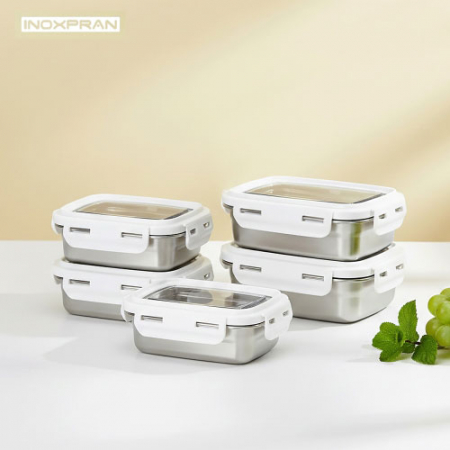 이녹스프랑 화이트락 스텐 밀폐용기 직사각 5종세트 #2
