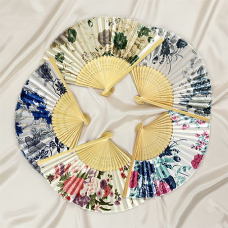 (기성)전통부채 실크천큰꽃 무늬 그림 큰꽃부채 실크인쇄 #2