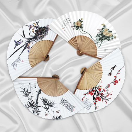 (기성)전통부채 오죽선 대(大) 사군자 대나무살 실크인쇄 #3