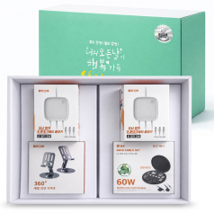 팝폰 CS70-1 실속 선물세트 (초고속 멀티충전기 핸드폰거치대 여행용어댑터)