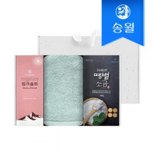 송월타올 소금 답례품 세트(라이트무지130g1+핑크솔트180g1+볶은소금180g1)