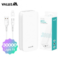 밸류엠 라이트 핏 보조배터리 30000mAh (C타입 케이블+8핀 젠더)