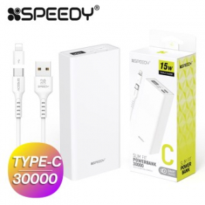 스피디 슬림 핏 보조배터리 30000mAh (C타입 케이블+8핀 젠더)