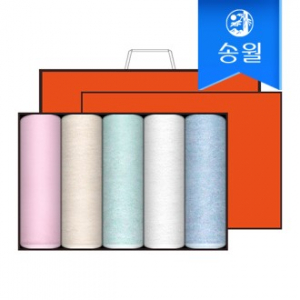 송월타월 라이트무지 5매 선물세트(오렌지상하+쇼핑백) 답례품