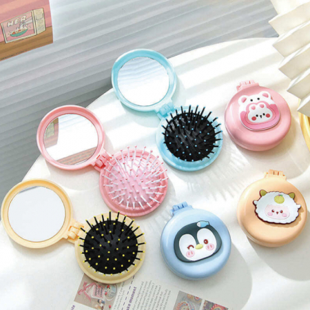 프라임 동물 캐릭터 거울 빗 접이식 세트 #2