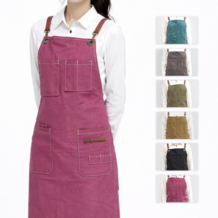 남자 여자 공방용 튼튼한 컬러풀 캔버스 X형 포켓 앞치마 #2