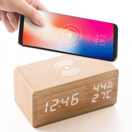 플라이토 우드 고속 무선충전  온습도 LED 탁상시계 #3