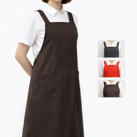 남자 여자 주방 내추럴 무지 단추 길이조절 X형 앞치마 #2