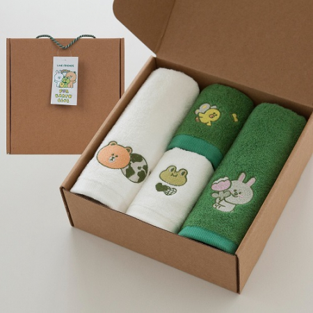 캐릭터수건 기념수건 라인 그린뱀부 자수 세면핸드 4P 170g 수건 고급 타올 호텔수건 L12 #2