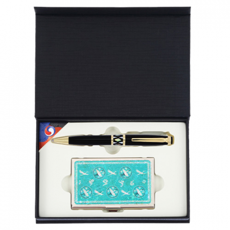 자개프리미엄 볼펜 골드+청자상감운학문 자개 명함케이스 선물세트 외국인 기념품 #3