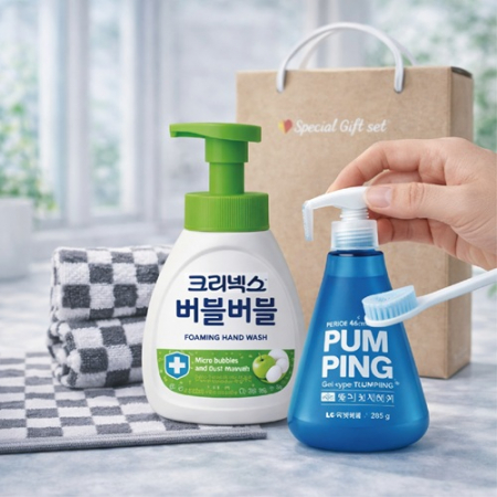 펌핑치약 LG페리오 크리넥스 핸드워시 버블버블 뱀부선염 핸드고리타올 핸드수건 3종 고급 선물세트 #2