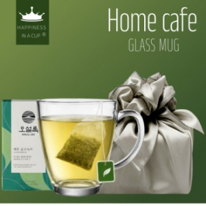 해피니스인어컵 홈카페 글라스 머그컵 385ml 오설록 티백 보자기 포장